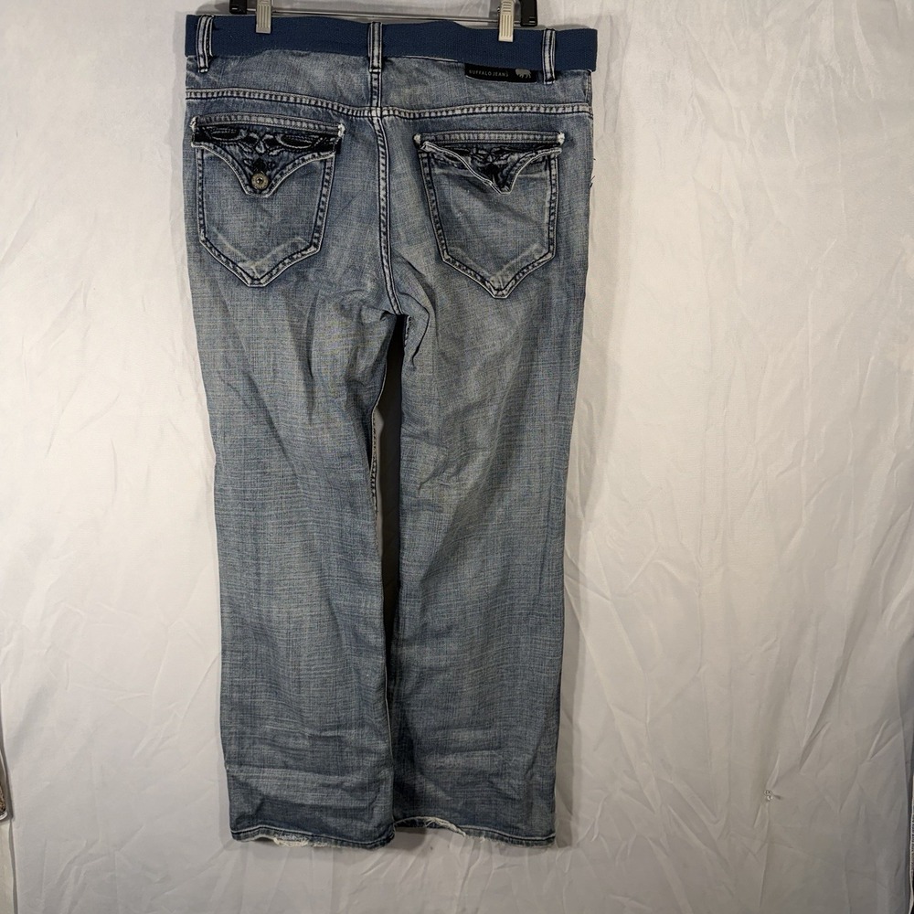 Buffalo David Bitton Jeans Mens 36x32 Blue Ruffer Easy Fit Faded Denim With Belt